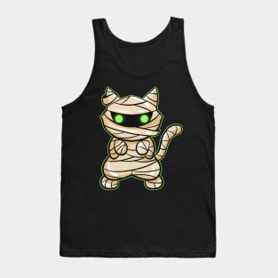 Spooky Mummy Cat with green eyes on Halloween Tank Top